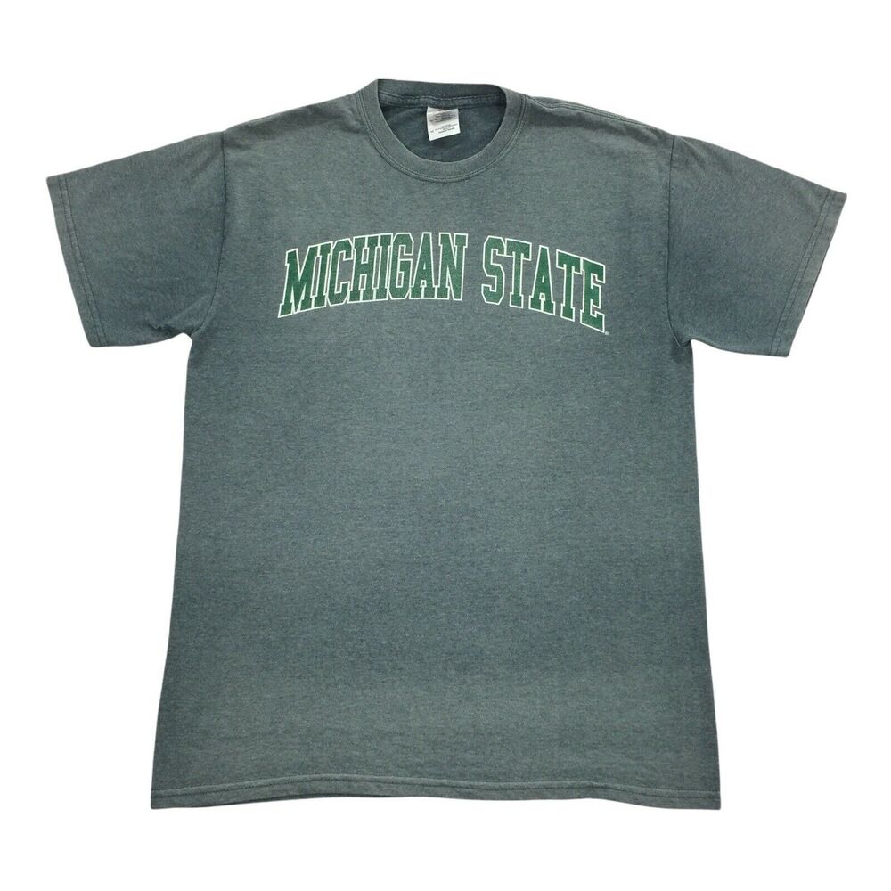 MSU Michigan State University Short Sleeve T-Shirts Size M Unisex Gray Green